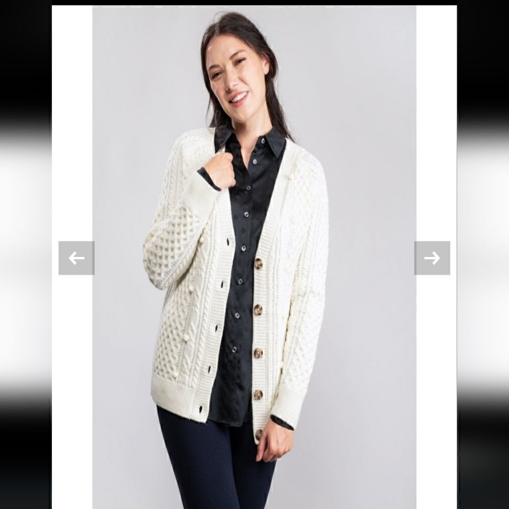 Joules Heritage Cable Cardigan Aidy 214474 Wool Blend Cream Size EU 38 US 6